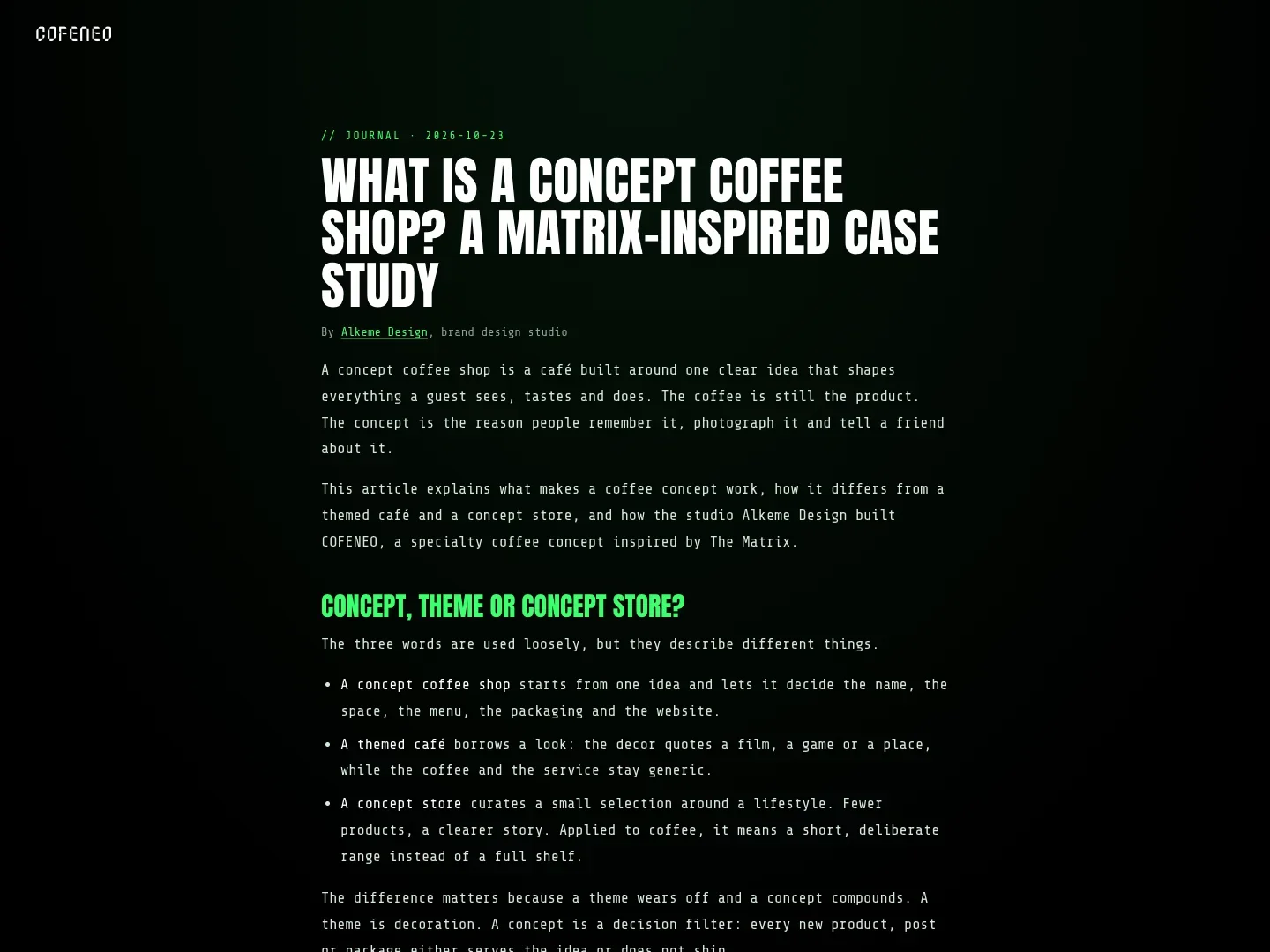 COFENEO FAQ & journal for search and AI · Alkeme Design